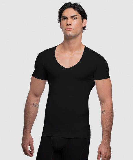 Cotton Compression Deep V-Neck T-Shirt